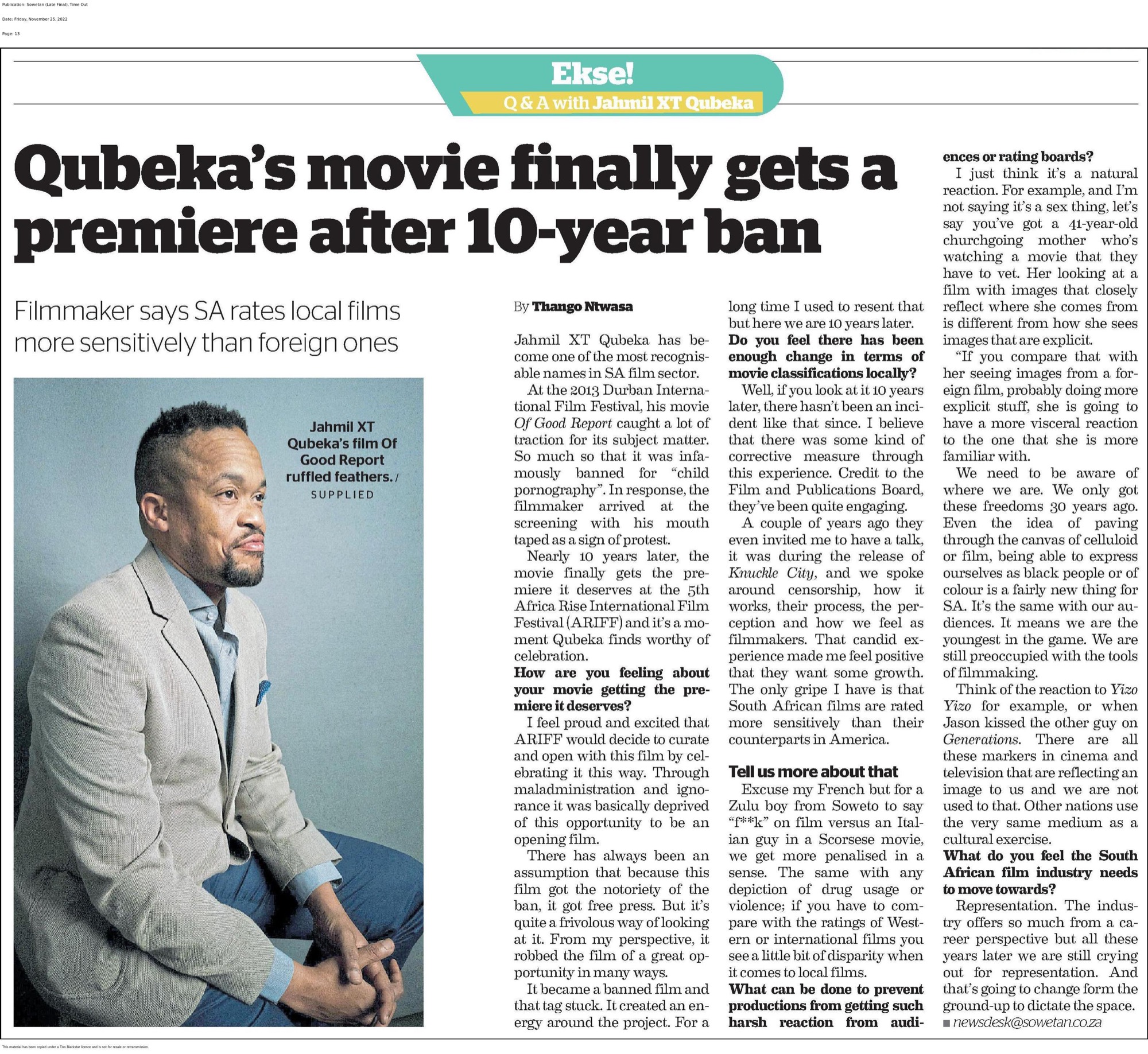 Sowetan coverage of ARIFF
